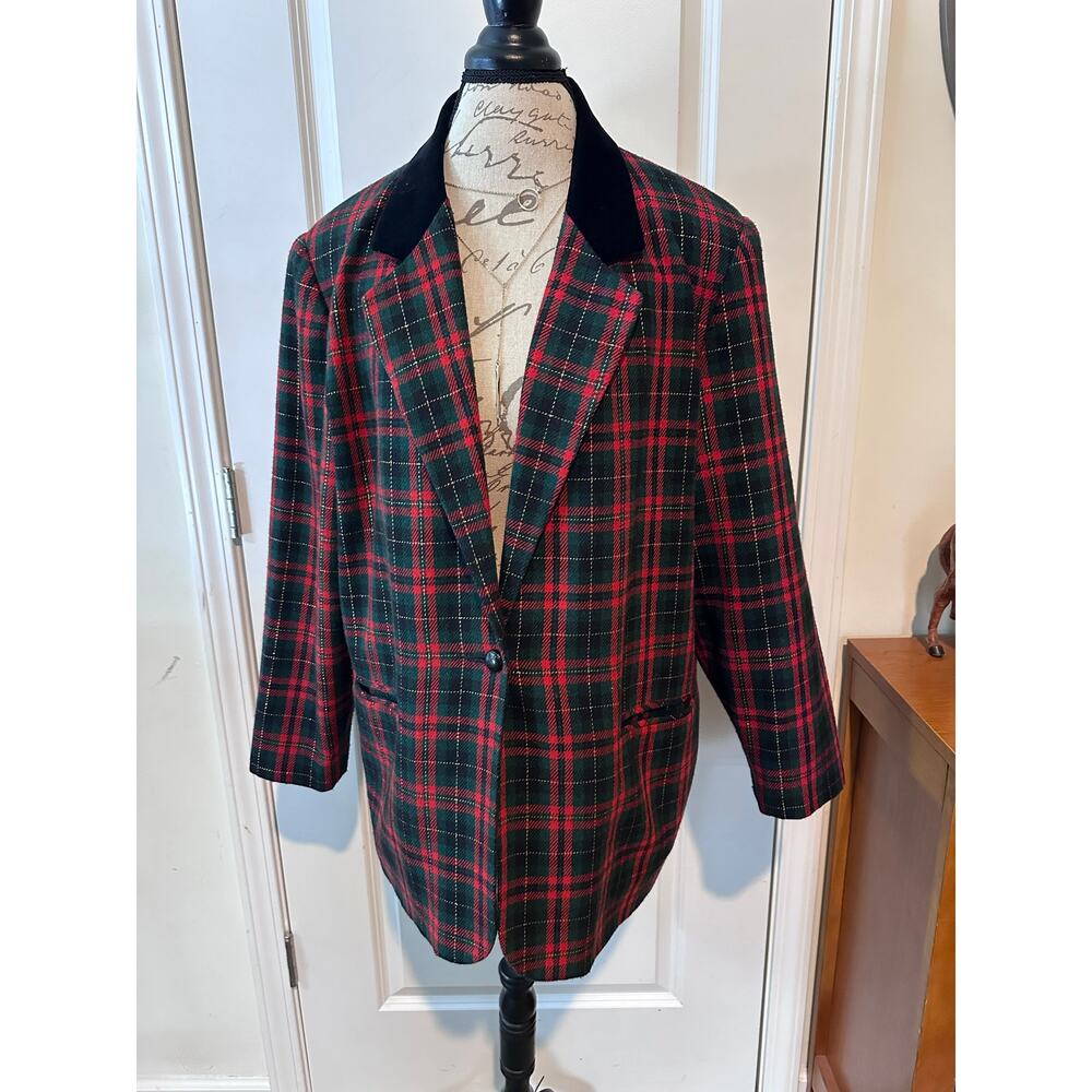 Sag Harbor Women's 18W (oversized XL) Plaid Holiday Red Gold Green Blazer Party